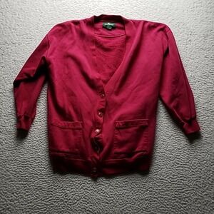 Hunt Club Cardigan Sweater Mens Large Red V Neck Button Front Knit Pockets